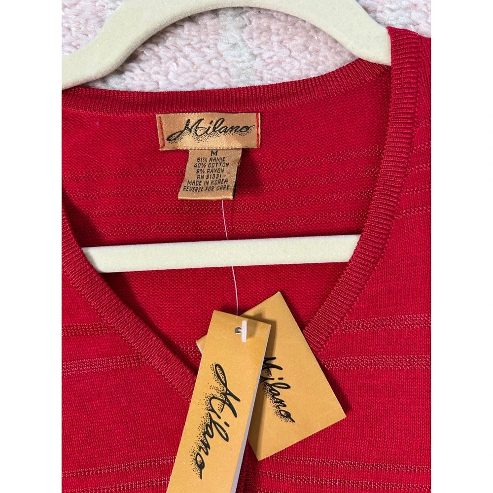 NWT Milano Red Stripe Button Front Cardigan 3/4 Sleeves Size Medium Holiday Fall